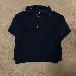 Aerie Navy Textured Zip-Up Sweater